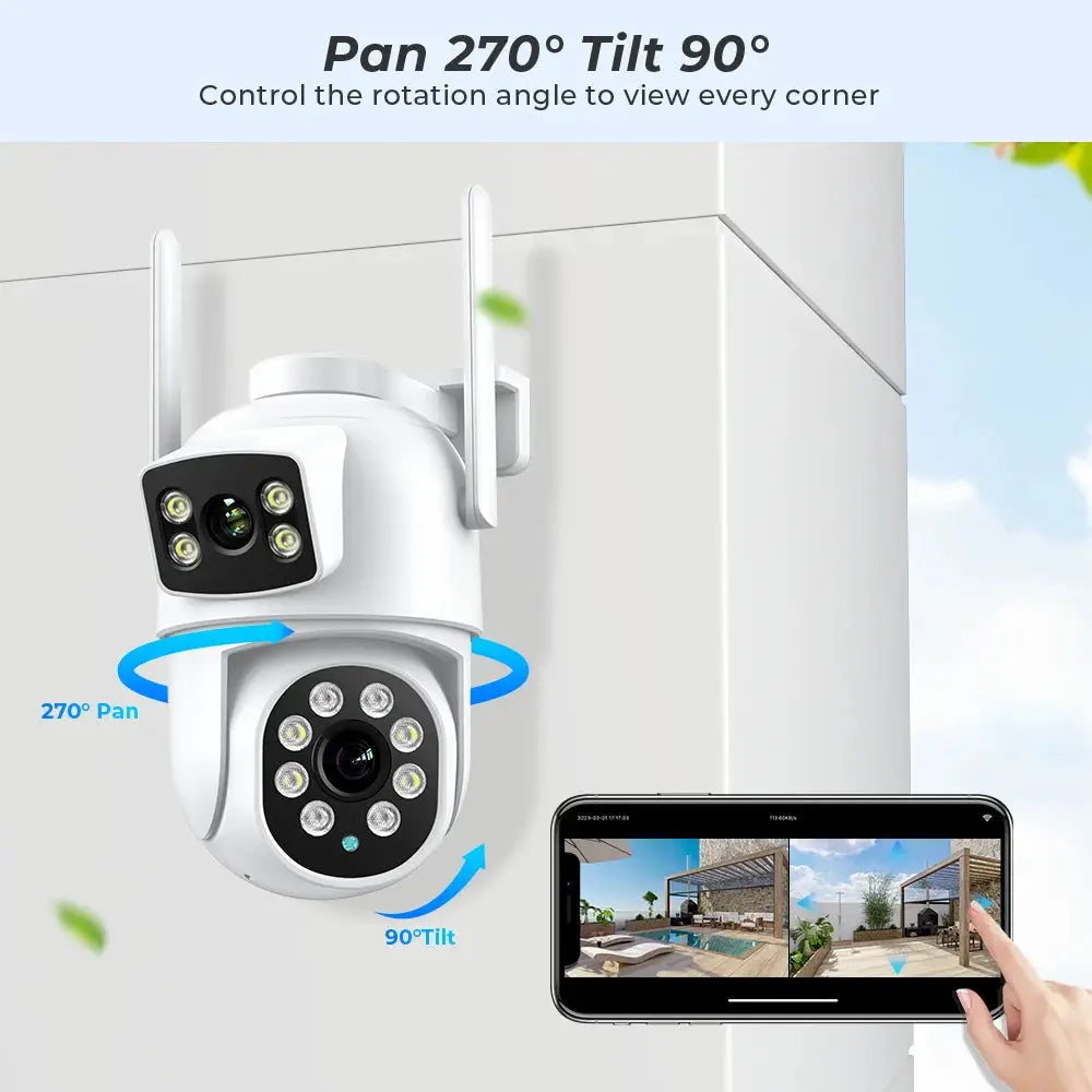 BESDER dual-lens outdoor WiFi security camera with PTZ, 4K/8MP, app control