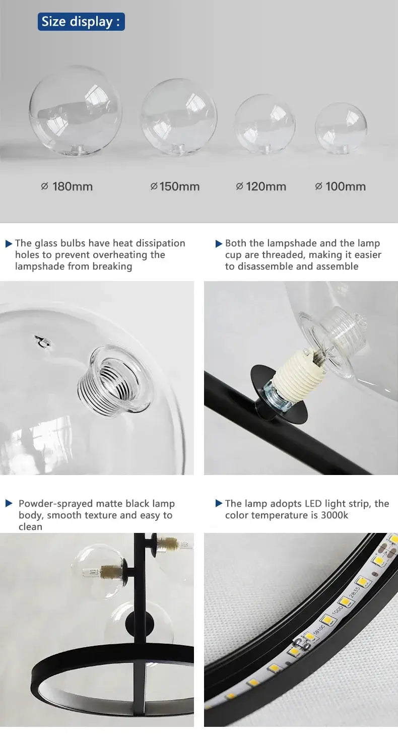 Modern Art Glass Chandelier by Simples Market with four clear glass globes in different sizes