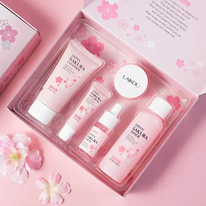 Laikou Sakura Kit Skincare Set 5 Piece Moisturizing Fine Line Reduction Pore Cleanser Niacinamide Brightening Gift Women
