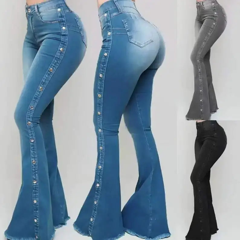 High Waist Stretch Denim Flare Jeans For Women Trousers Autumn 2024