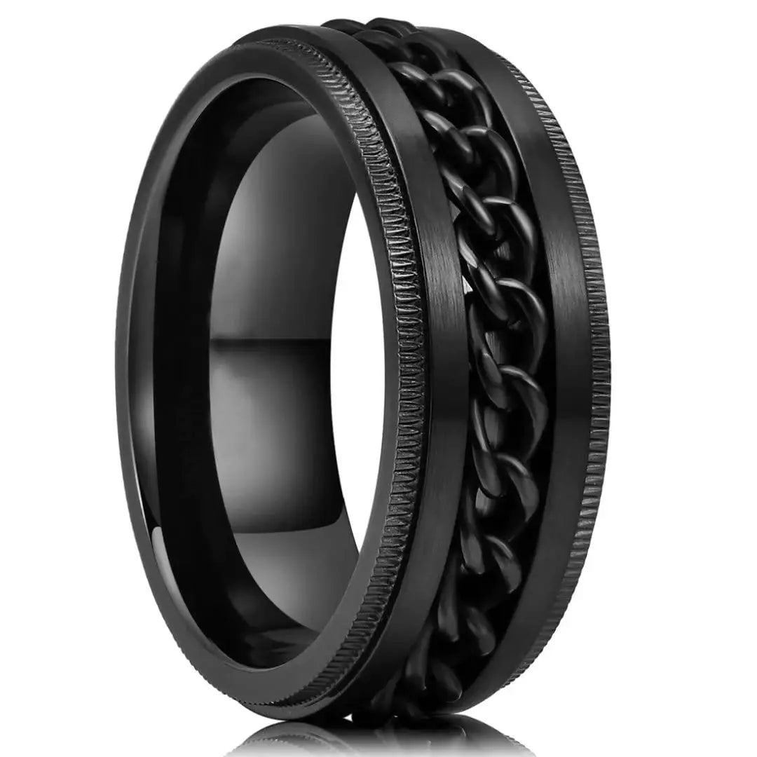 Titanium Steel Chain Spinner Ring For Men Anxiety Relief Fidget Jewelry Punk Rock Biker Wedding Party Accessory