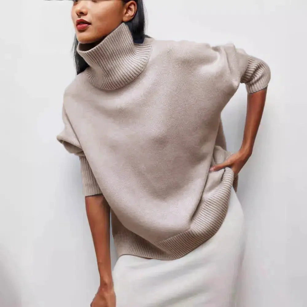 CozyCore Women Autumn Winter Fleece Thickened Warm Turtleneck Sweater Slim Fit Roll Neck Flattering Silhouette
