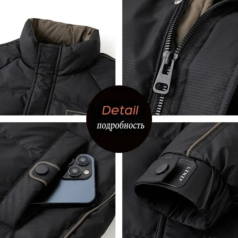 Winter men's black duck-down jacket with high collar and zip front, windproof padded coat Simples Market