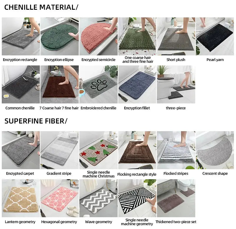 Simples Market multi-purpose sponge water-absorption bath mat set; chenille and superfine fiber, machine washable