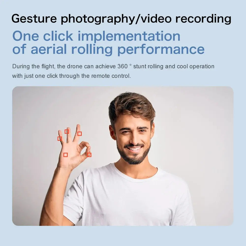 Lenovo GT8 Drone promo banner by Simples Market; blue background, man demonstrates gesture control.