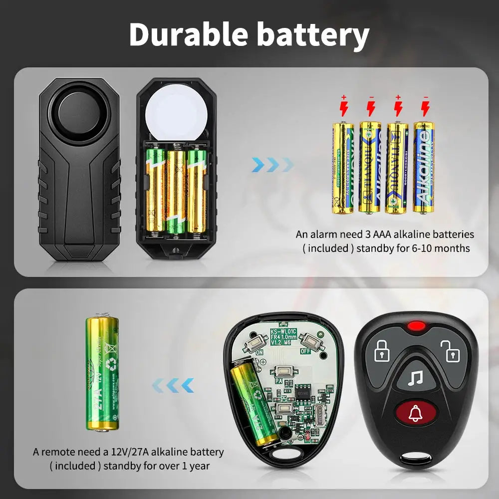 Randpow waterproof wireless anti-theft alarm for bikes by Simples Market; 113dB alert with vibration sensor.