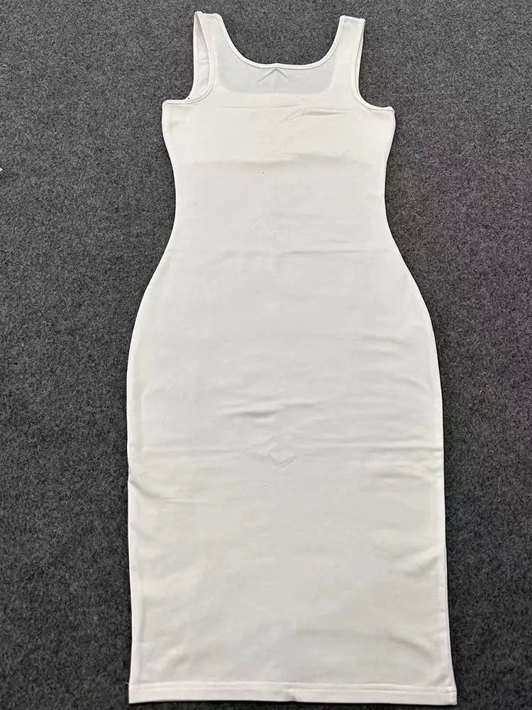 2024 Summer Plus Size Tank Top Dress Sleeveless Mini Solid Color