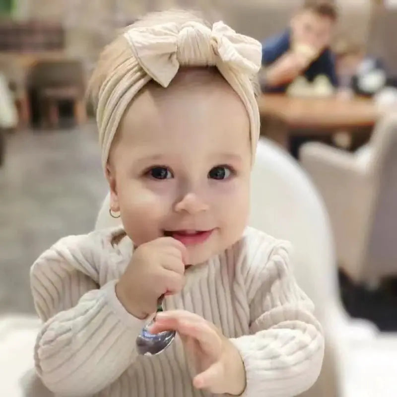 3 Pieces Solid Color Baby Headbands Set With Bow Elastic Nylon Newborn Turban Headwrap Hair Accessories For Kids