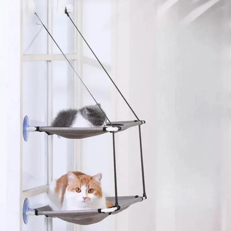 Cat Window Hammock Bed Kitten Sunny Seat Double Decker Tunnel Suction Cup Mounts For Cats Winter