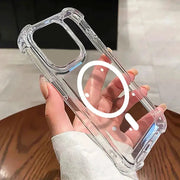 Clear MagSafe bumper case by Simples Market for iPhone 11–17 Pro/Max, shockproof transparent cover