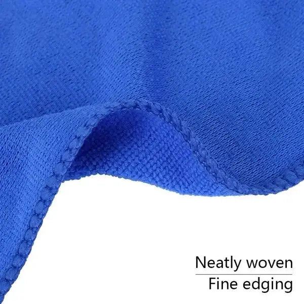 Microfiber towel blue with neatly woven fabric and fine edging for cleaning and drying tasks