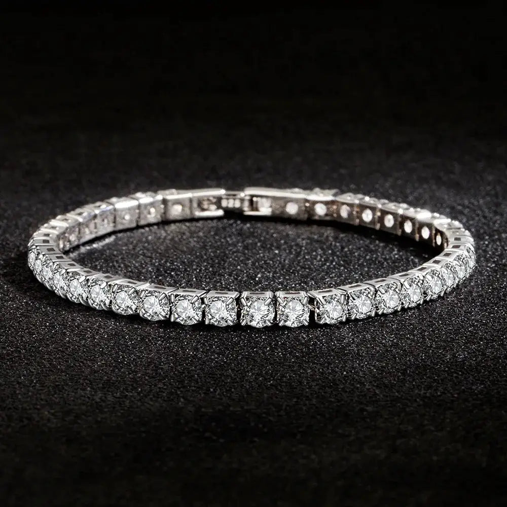 Lihong S925 Sterling Silver Bracelet Zirconia Tennis Ball Charm Women 4mm 16-20cm Engagement Wedding Jewelry
