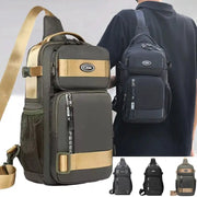 Lightweight men's crossbody bag showcased in multiple colors, perfect for urban living and travel.
