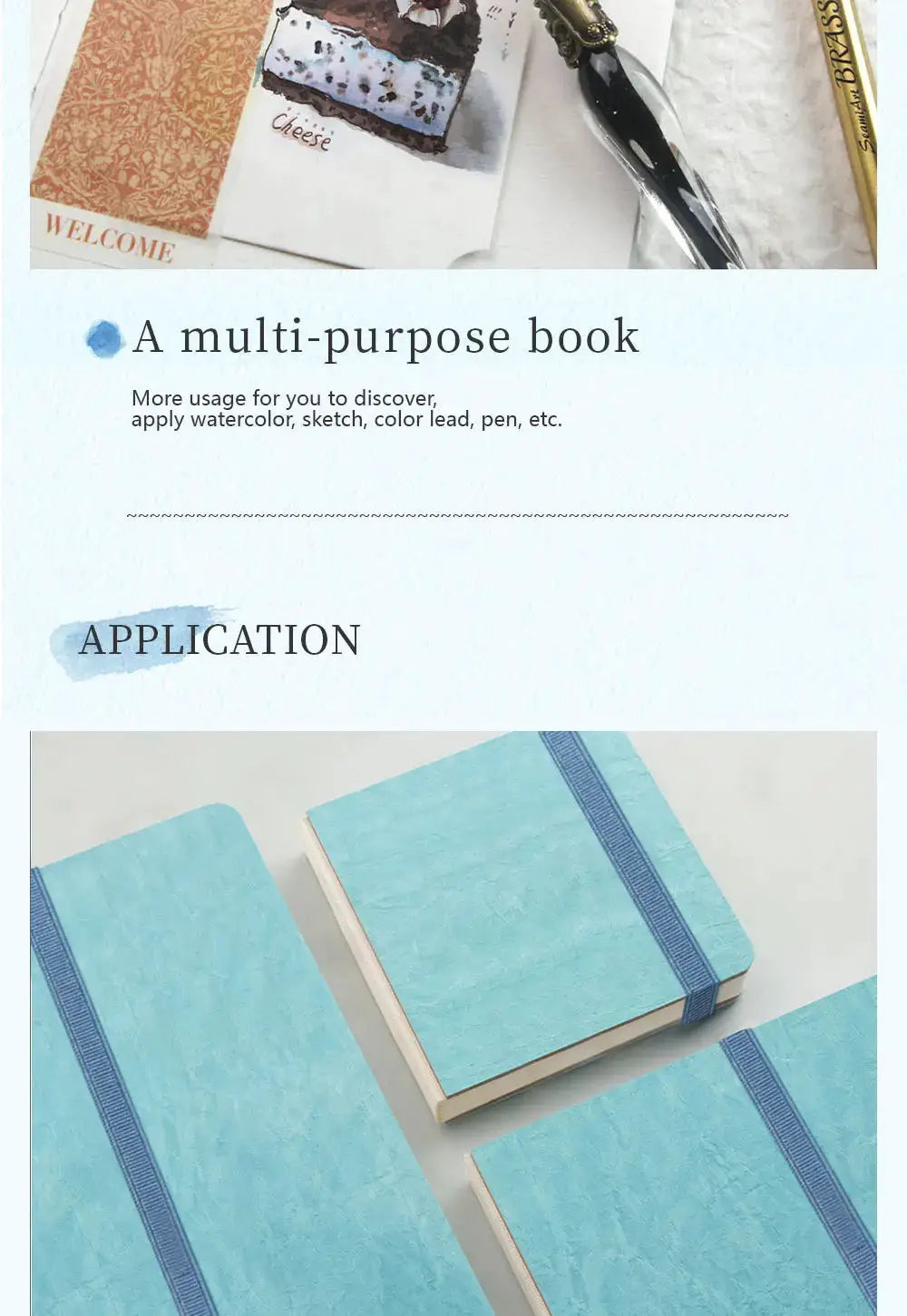 Potentate blue watercolor journals by Simples Market; 3-pack, 100% cotton, 300gsm cold-press sketchbooks with bands