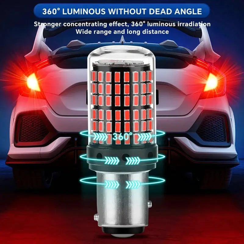 YiRui 2 Pack 12V To 48V LED Bulbs 144 SMD For Reverse Turn Signal Brake Lights BA15S BAY15D P21W 1157 W21W
