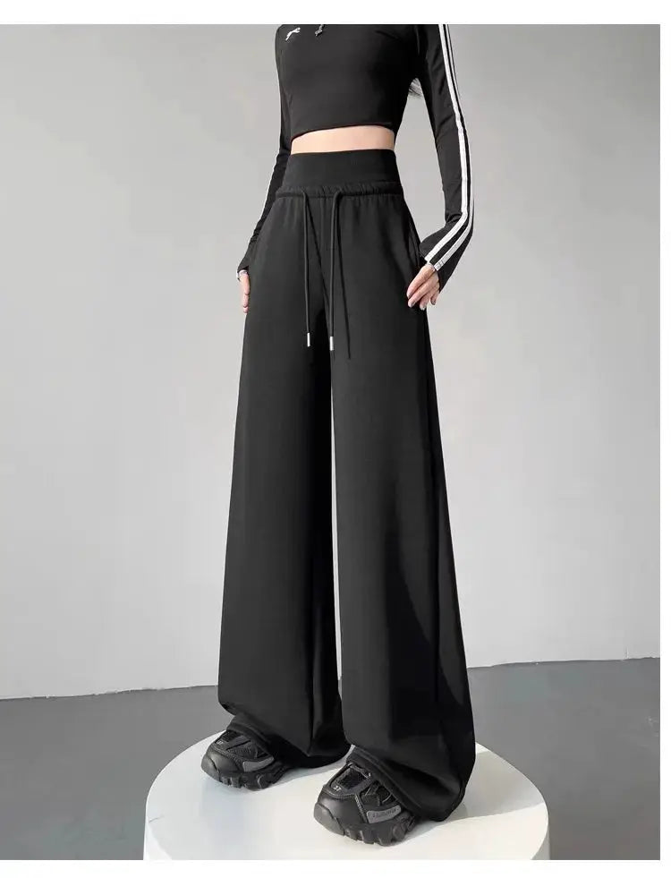 BrandFlex Womens Gray Sports High Waist Wide Leg Pants All Season Comfort Breathable Cotton Polyester Blend