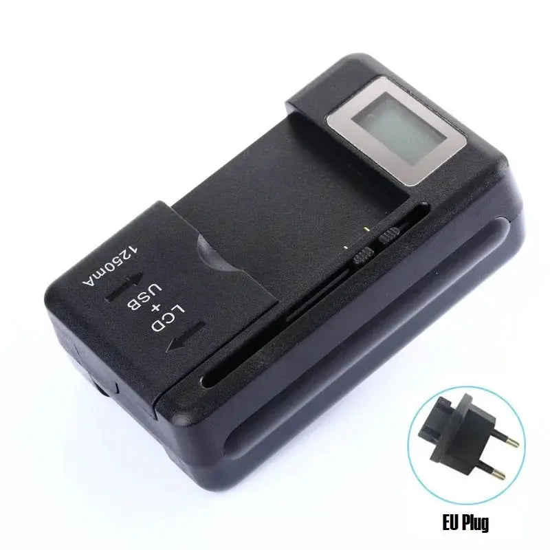 Universal USB Battery Charger With LCD Indicator For Li Ion Cells 32 To 55 Millimeters Width US UK EU Plug