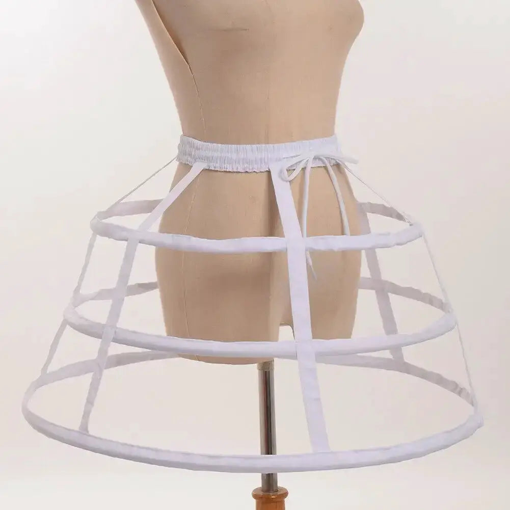 AuroraGown Girls 3 Hoops Crinoline Cage Bustle Petticoat Adjustable Pannier For Dramatic Dress Volume
