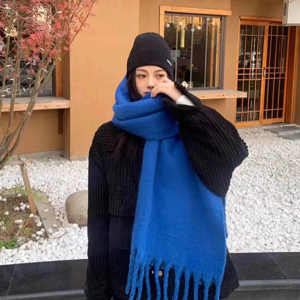 LuxeWeave Women Soft Winter Scarf Solid Color Long Tassel Wrap Thick Mohair Blend For Ultimate Warmth