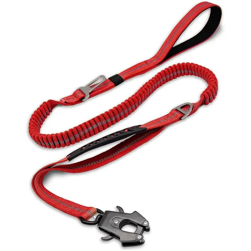 Simples Market reflective shock-absorbing pet leash with car-seatbelt buckle for large dogs, red bungee