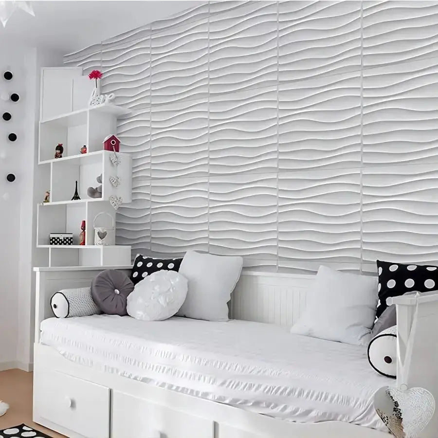 3D textured wall panels with white wave pattern, 30x30 cm, 12-20 pcs, Simples Market