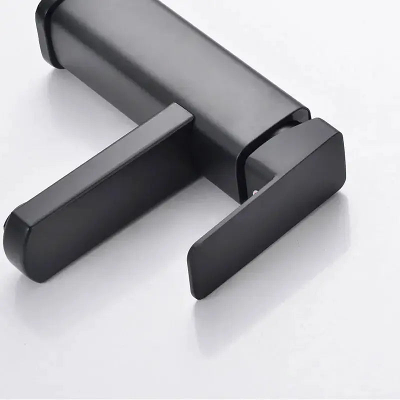 Deck-mounted bathroom faucet in black matte with dual flat handles, Simples Market