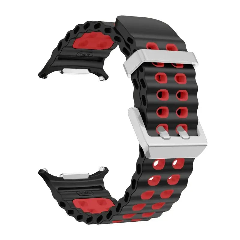 Marine Band silicone strap for Samsung Galaxy Watch Ultra2 47mm, black with red perforations, two-piece strap