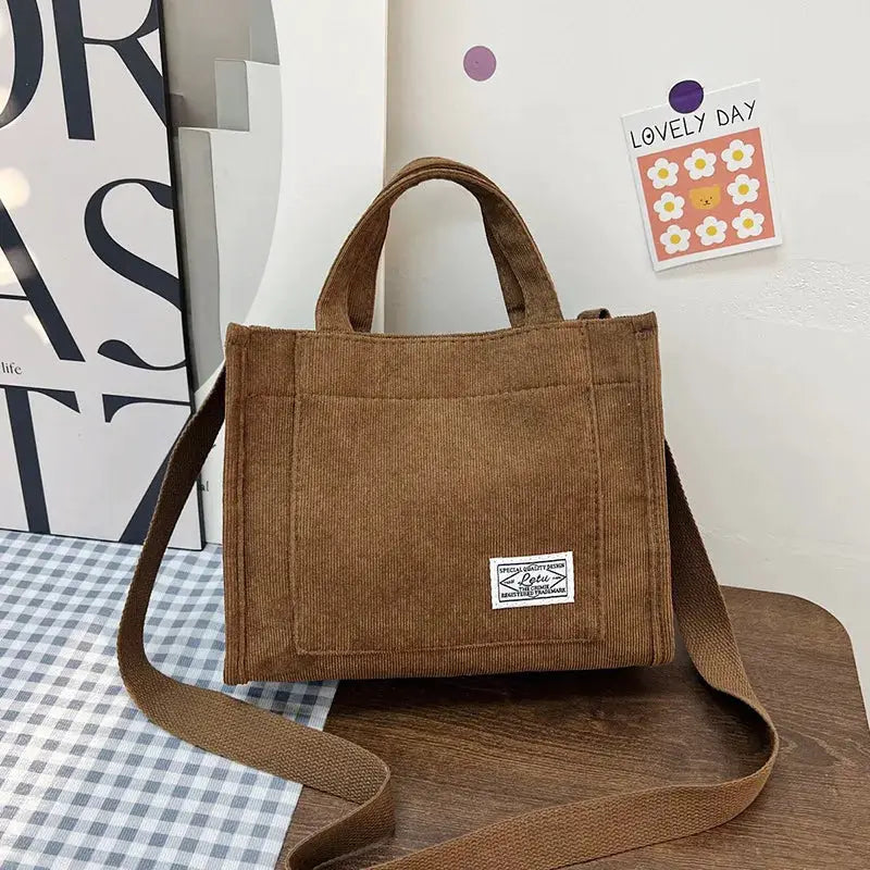 UrbanNest Corduroy Crossbody Tote Bag With Multiple Carry Options For Casual And Travel Use