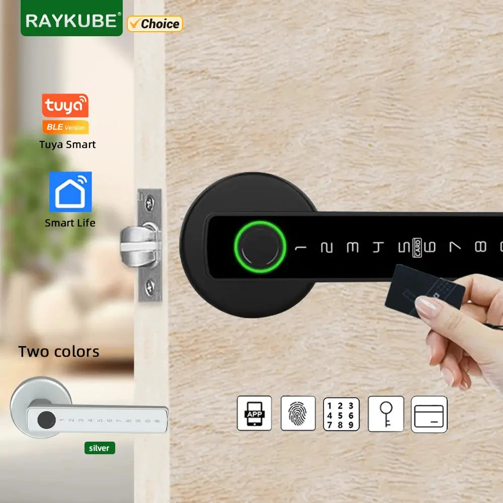 RAYKUBE M5 Smart Fingerprint Door Lock With BLE Tuya App Unlock, Password, Key, IC Card And SmartLife Compatibility