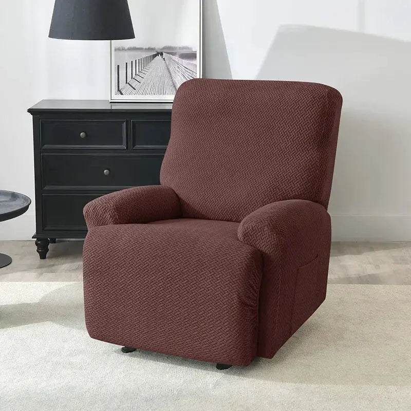 Jacquard stretch recliner chair slipcover in burgundy by Simples Market
