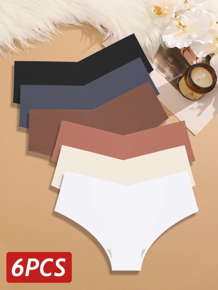 SilkSoft Ice Silk Seamless Panties Six Pack Ultra Thin Breathable V Waist Low Rise Women Underwear
