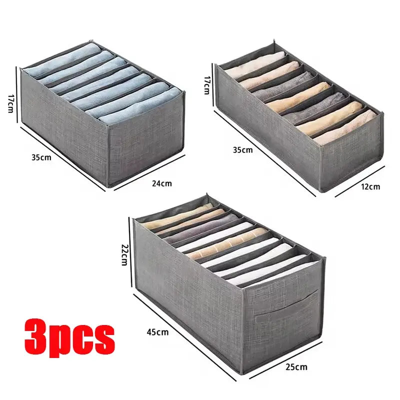 Simples Market clothes organizer set, gray fabric storage box 3-piece for jeans, underwear and socks