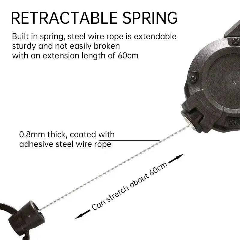 Outdoor Retractable Key Chain With Mountaineering Buckle Anti Loss Anti Theft Metal Cable High Rebound Easy to Pull