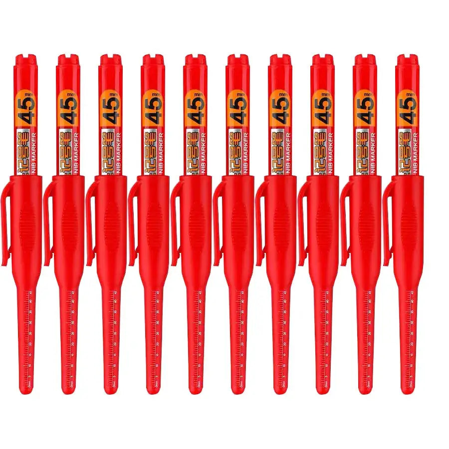 12 red waterproof long-head marker pens with 45mm tips lined up