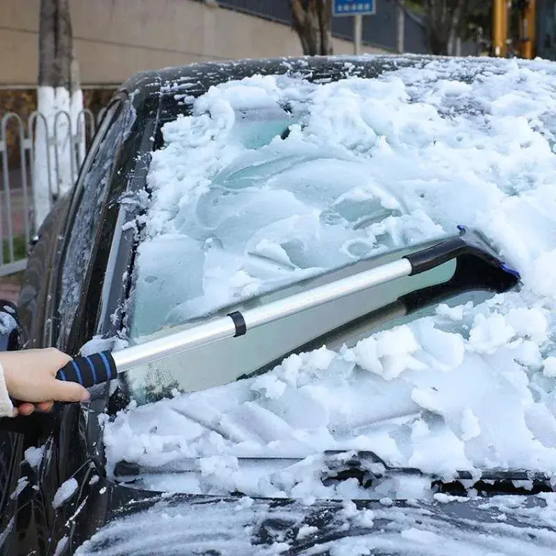 Extendable aluminum snow brush ice scraper for car windshield, extra-long design with blue/black handle