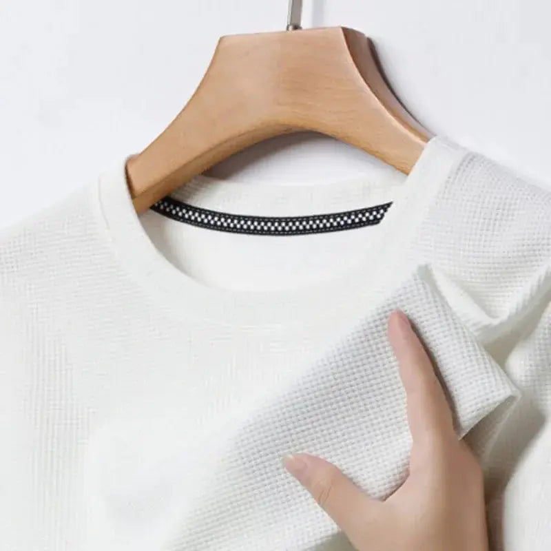 New Summer Waffle Round Neck Short Sleeve T Shirt For Men Comfortable Breathable Everyday Top
