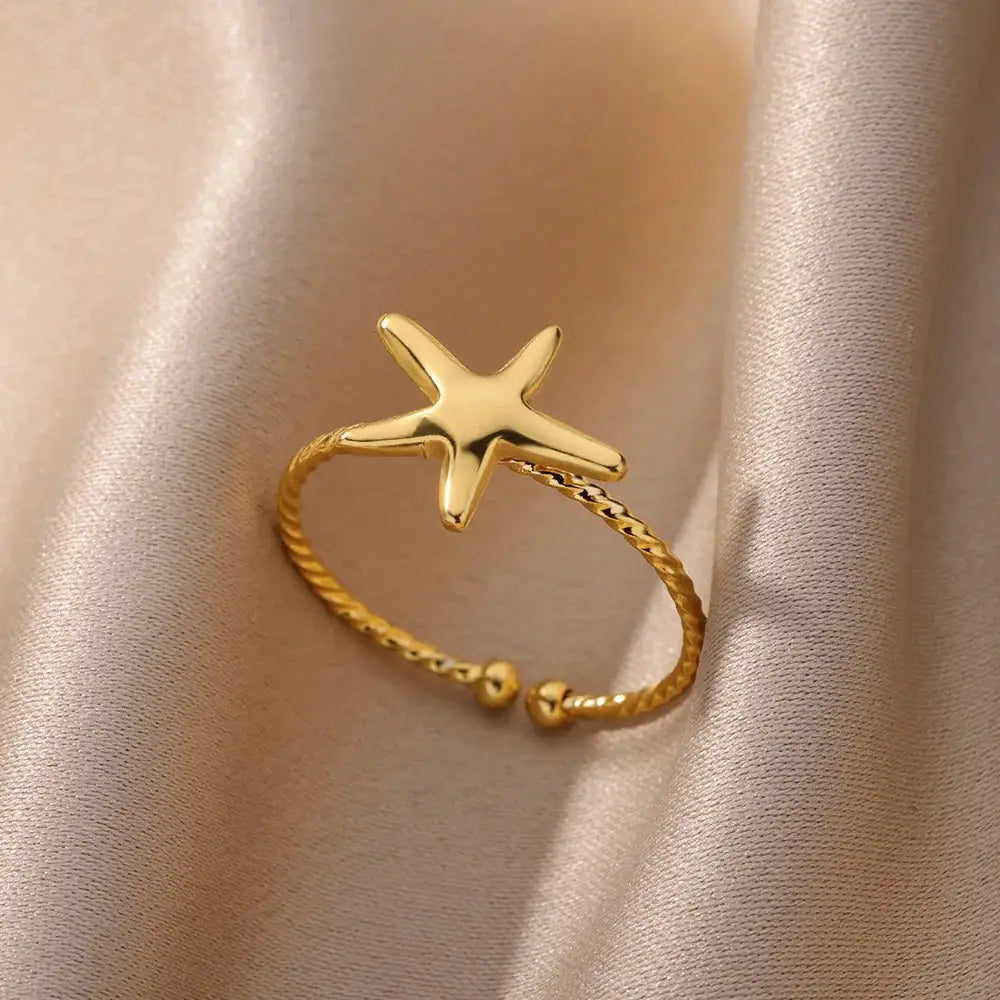 316L Stainless Steel Shell Rings For Women Adjustable Gold Color Little Star Open Rings Jewelry For Weddings Trendy
