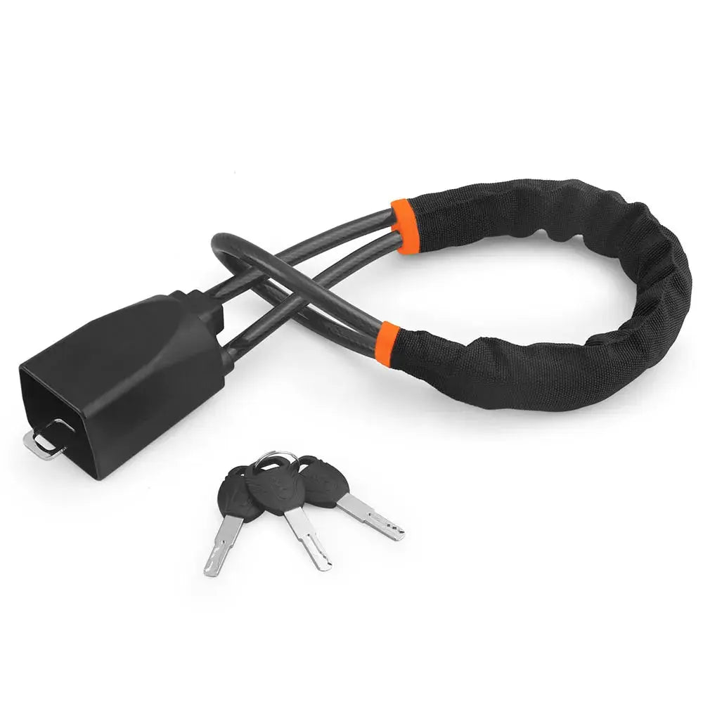 Car steering wheel lock with 3 keys, black fabric-covered steel cable loop