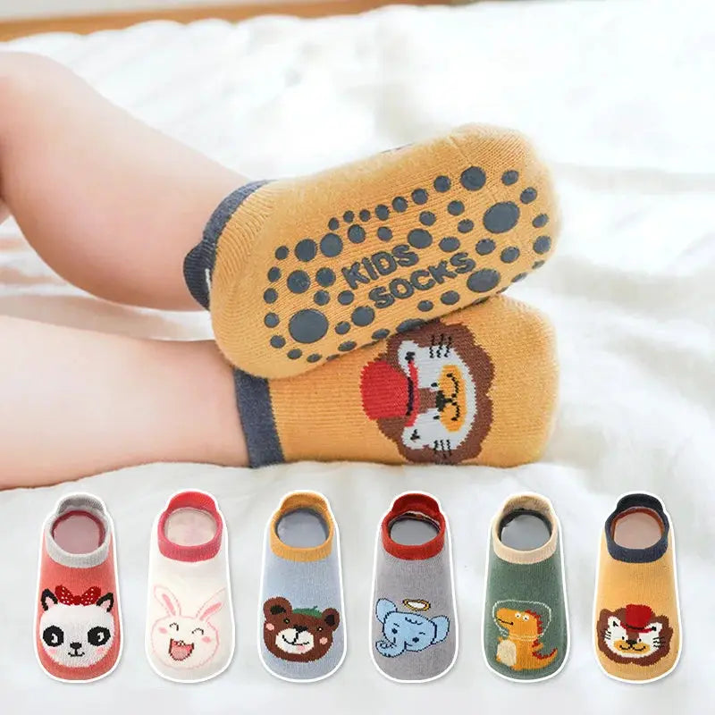 6 Pairs Kids Cotton Socks Cute Cartoon Animal Pattern Breathable Non Slip Floor Socks