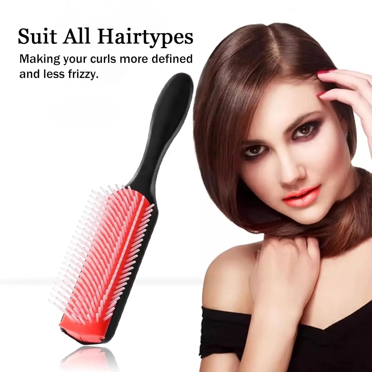 9 Row Cushion Nylon Bristle Hair Brush For Detangling Wet And Dry Curly Hair Defining Shaping Styling Tool