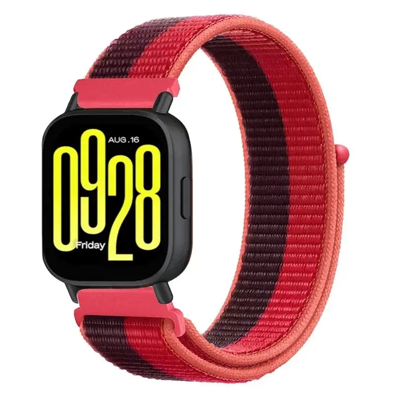 Nylon loop watch strap in red/black for Redmi Watch 5 Active/Lite and Xiaomi Watch S4, 20/22mm width