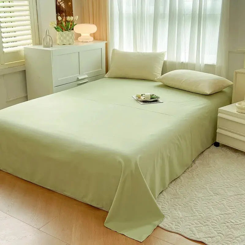 Bed set in sage green brush fabric, 4-piece; duvet cover, two pillowcases, and sheet