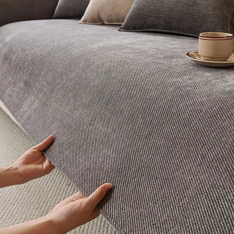 Chenille sofa cushion cover, solid gray; waterproof and non-slip, universal four-season design.