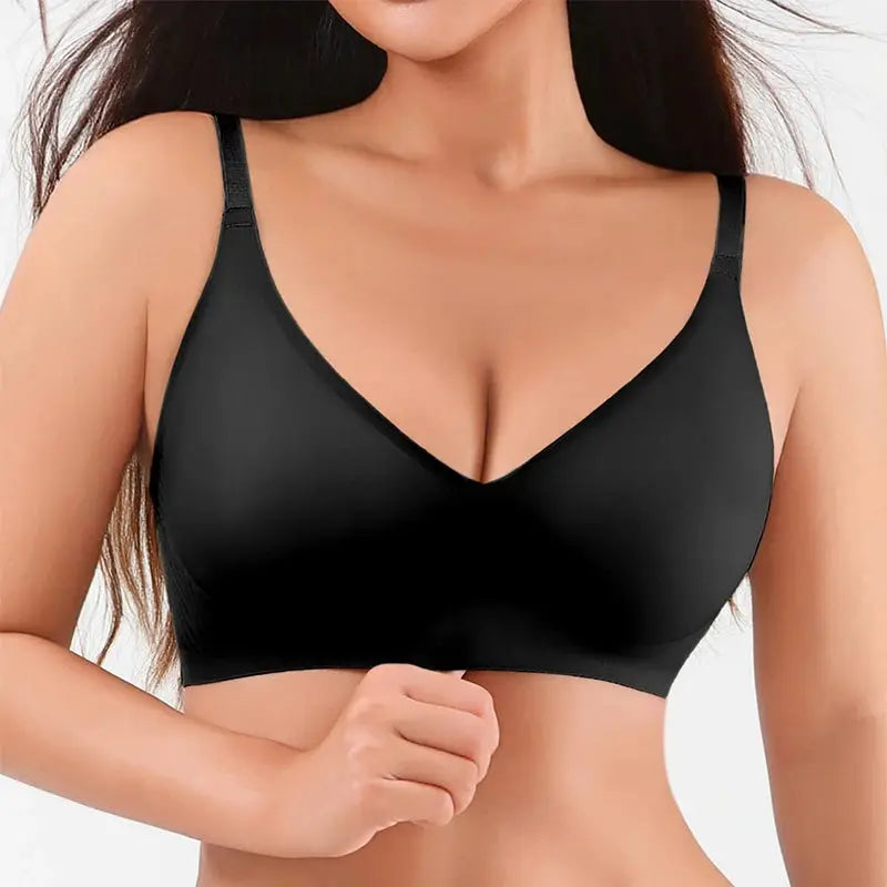 Seamless black wire-free bralette with adjustable straps