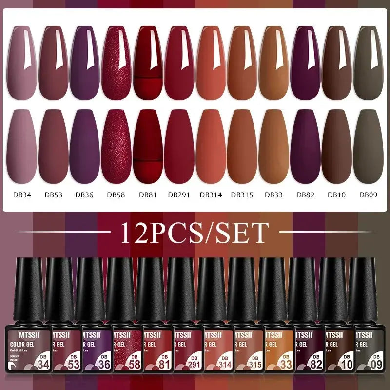 Simples Market MTSSII 12-piece gel nail polish set with nude, pink, red glitter UV gel polishes