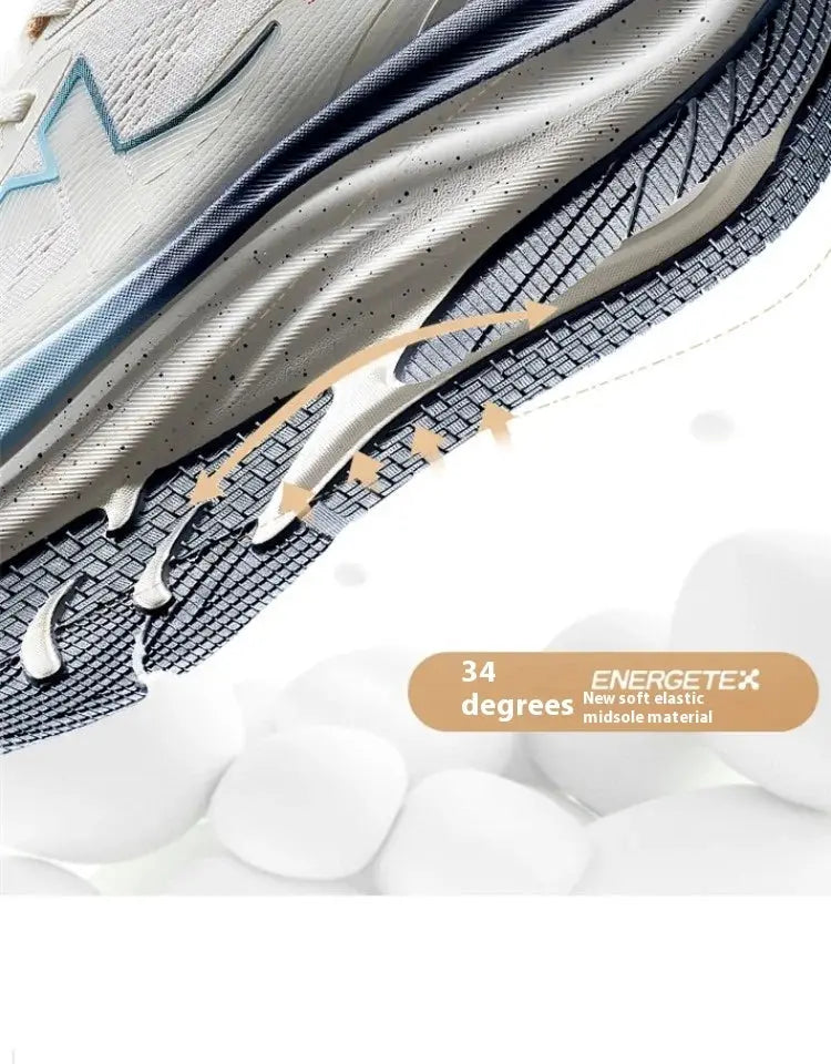 Xtep Qingyun Lite men's running shoes; white-gray mesh upper with light blue accents and Energetex midsole label