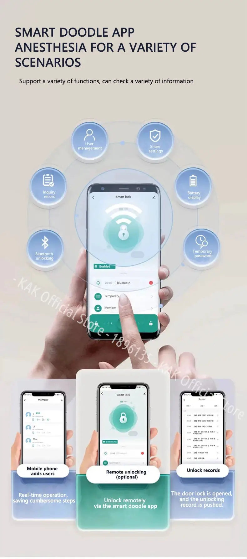 KAK Tuya app fingerprint cylinder smart door lock, keyless entry and remote control - Simples Market