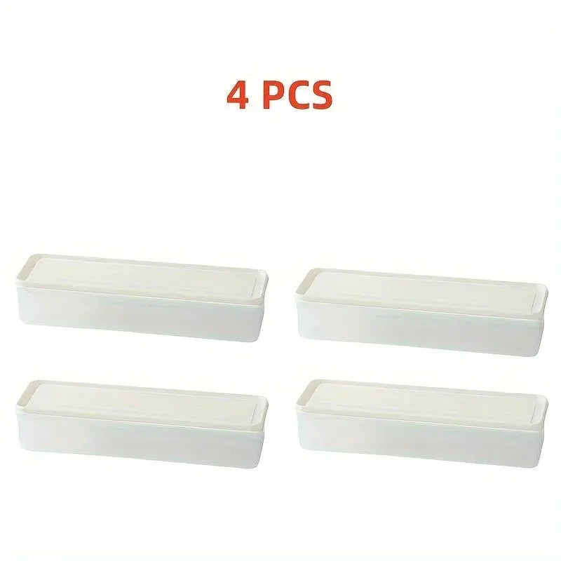 EverFresh 4 Pack Long Rectangular Food Storage Containers Durable Plastic Reusable Refrigerator Organizer Boxes