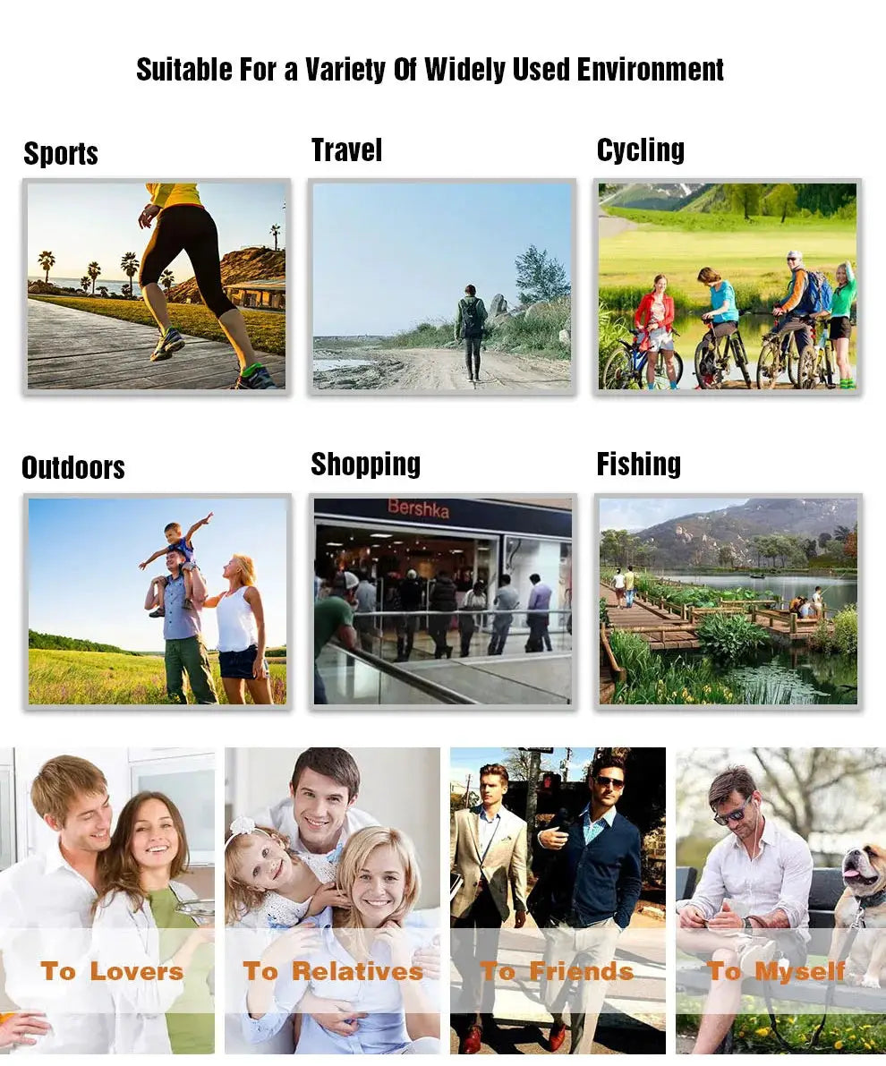 Waist pack lifestyle collage featuring sports, travel, cycling, outdoors, shopping and fishing scenes