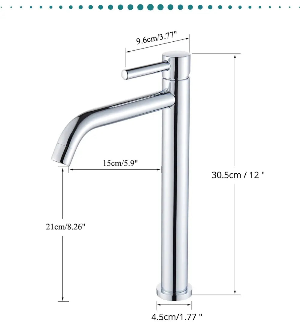 Chrome basin faucet from Simples Market with tall cylindrical body and curved spout